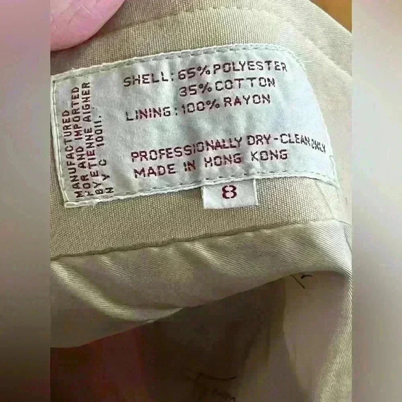 VINTAGE 80s Aigner Beige  Cotton Blend Leather Details Windbreaker Jacket Size 8 - Picture 9 of 9